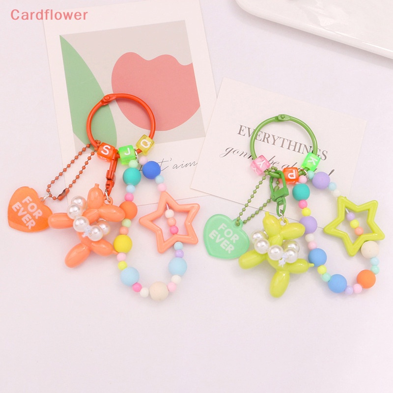 < Cardflower > Móc Khóa Hình Búp Bê Chú Chó Đeo Quả Bóng Bay Đính Hạt Ngọc Trai Năm Cánh Đầy Màu Sắc Trang Trí Túi X