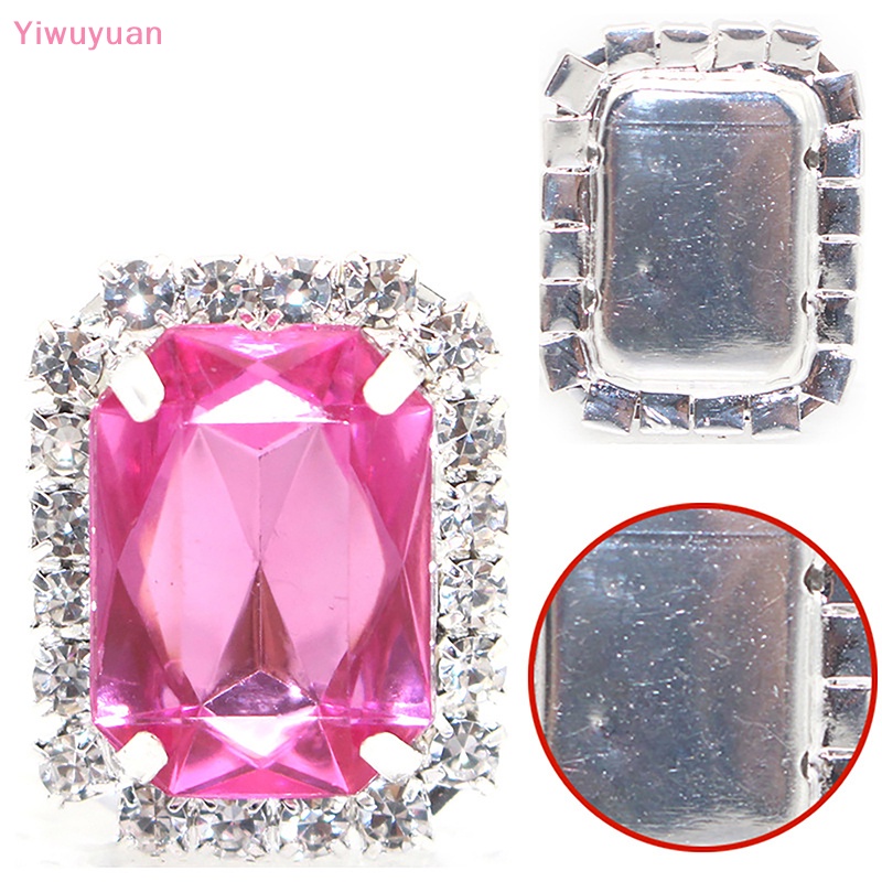 < Yiwuyuan > Phụ Kiện Nút Kim Loại Đáy Phẳng Hình Chữ Nhật Đính Đá Acrylic Phụ Kiện May Vá Quần Áo DIY Mới