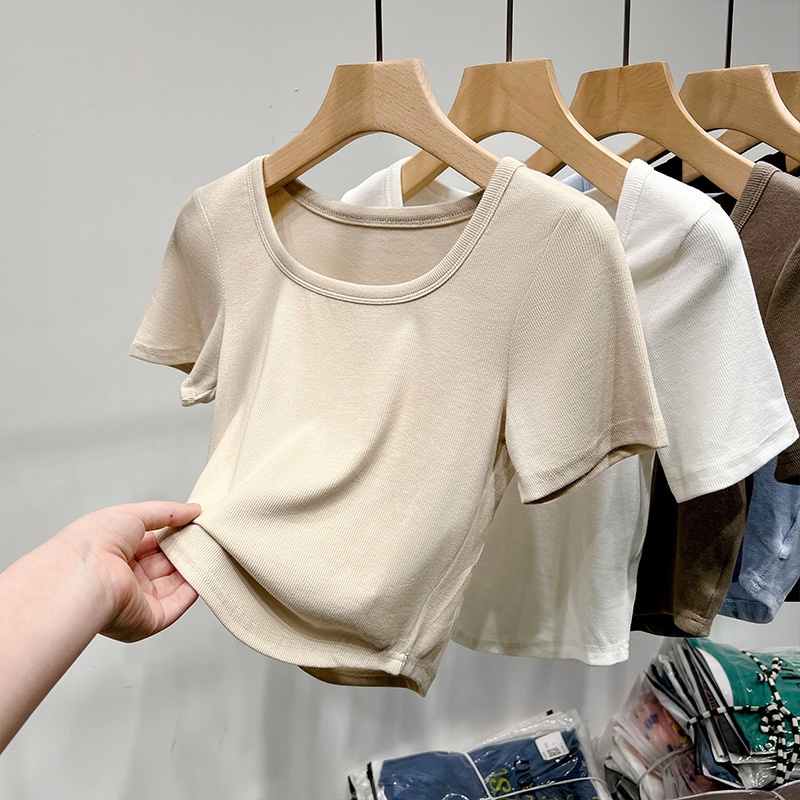 Áo Thun Lửng Cổ Vuông Tay Ngắn Thời Trang Dành Cho Nữ