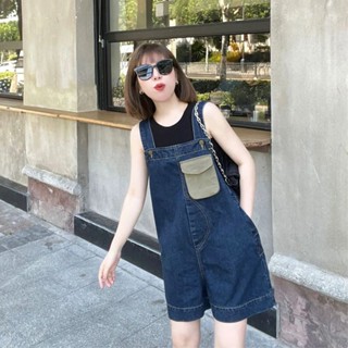 Quần yếm nữ đùi Bigsize yếm quần bò jean dáng suông ống rộng chữ a túi hộp mỏng mùa hè Phong cách Thời Trang Hàn Quốc đẹp