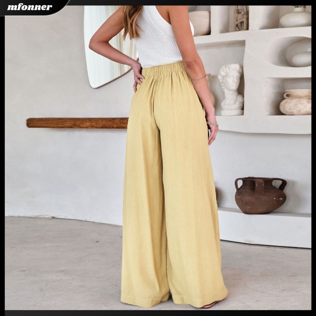 Quần Ống Rộng Lưng Cao Có Túi Thoáng Khí Thanh Lịch Dành Cho Nữ