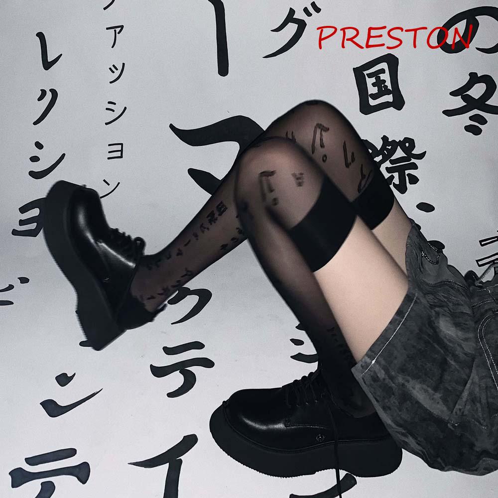 Vớ Lụa Đen Dài Qua Gối Mỏng Co Giãn In Chữ Phong Cách Hàn Quốc Cho Nữ