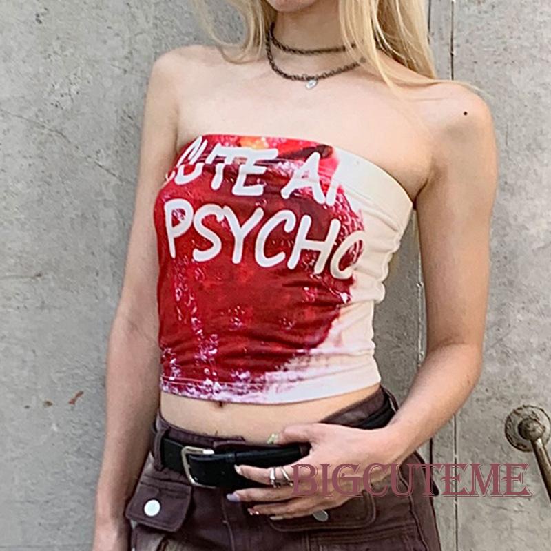 Áo Lửng Không Tay In Chữ Thời Trang Quyến Rũ Cho Nữ