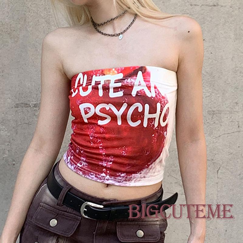 Áo Lửng Không Tay In Chữ Thời Trang Quyến Rũ Cho Nữ