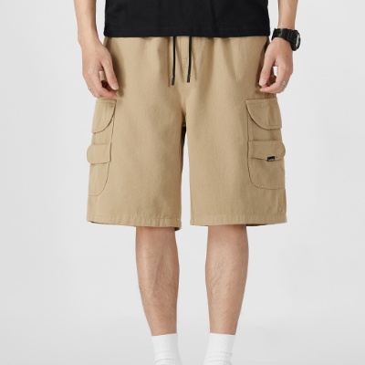 Quần Short Dây Rút Dáng Rộng Phối Nhiều Túi Phong Cách Retro Nhật Bản Cho Nam Giới