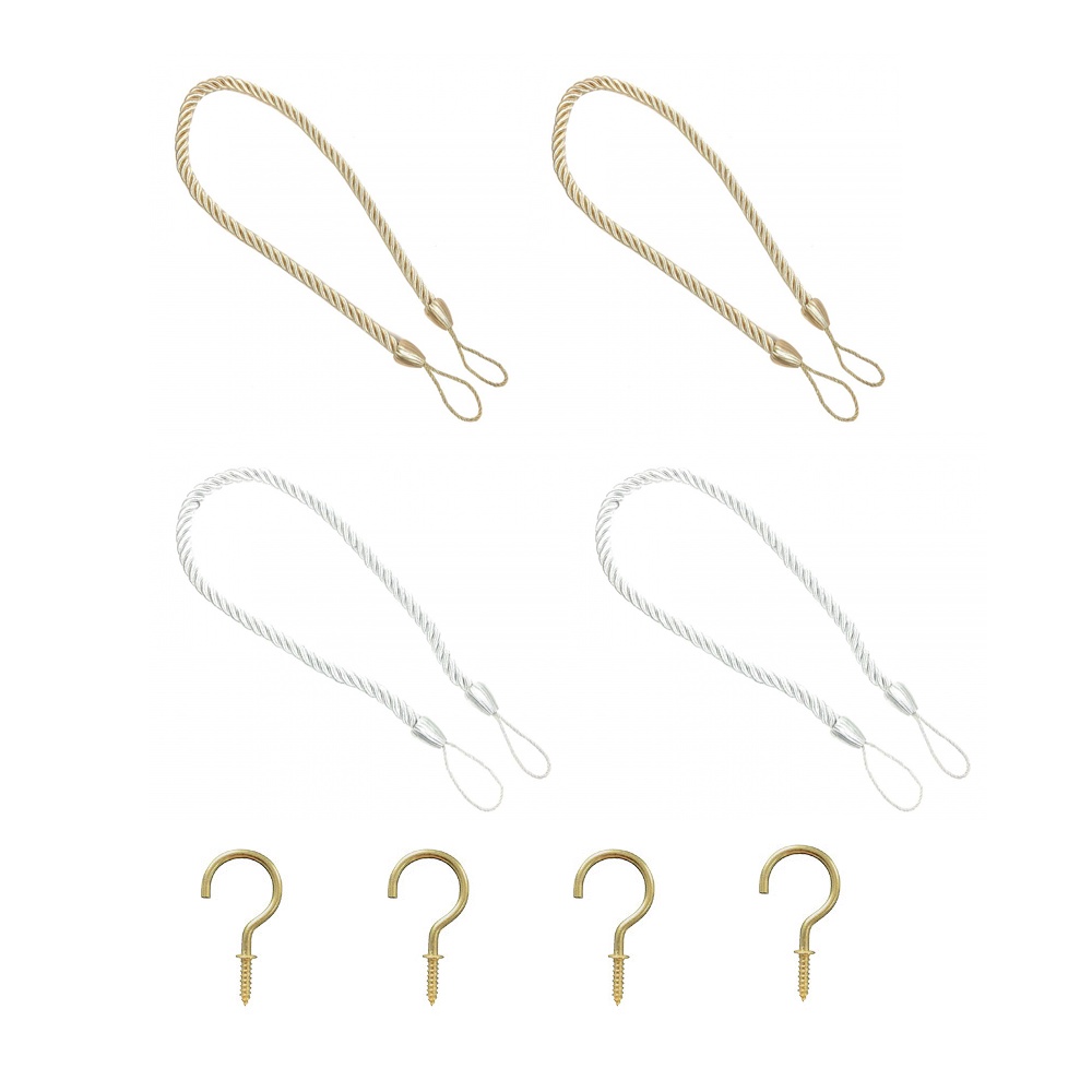 Dây Buộc Rèm Cửa Handmade Kèm 4 Móc Kim Loại Màu Trắng / Vàng / Bạc Tiện Dụng