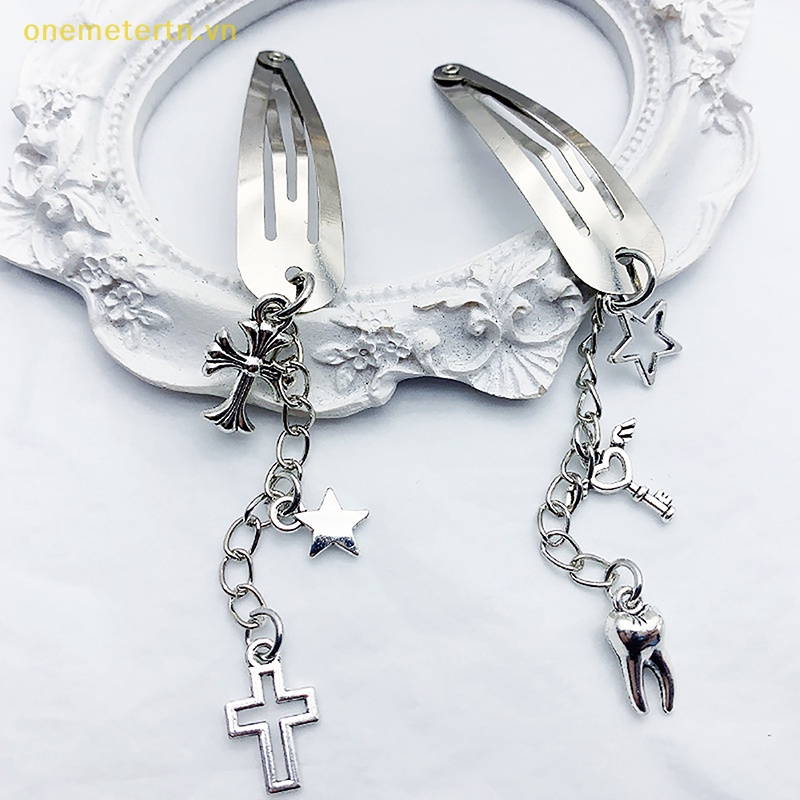 Kẹp Tóc Hình Thánh Giá Bằng Kim Loại Phong Cách Punk Hiphop onemetertn Y2K 2023