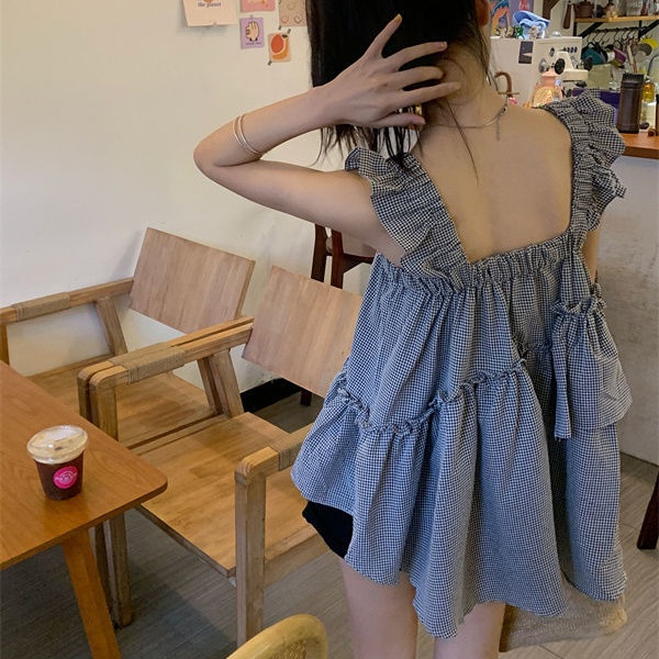 Áo hai dây IELGY dáng rộng màu hồng phong cách Hàn Quốc dễ thương cho nữ