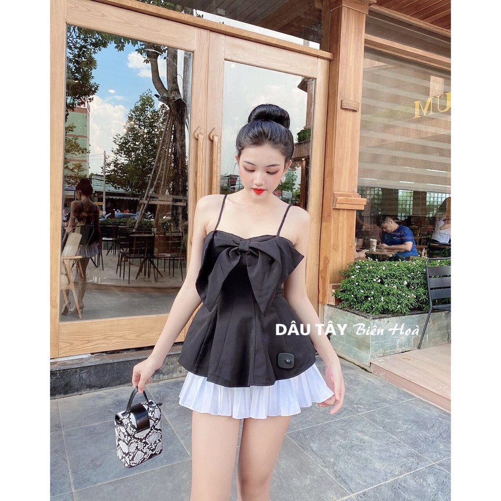 Áo hai dây voan nơ bảng bự sexy TTSA0494