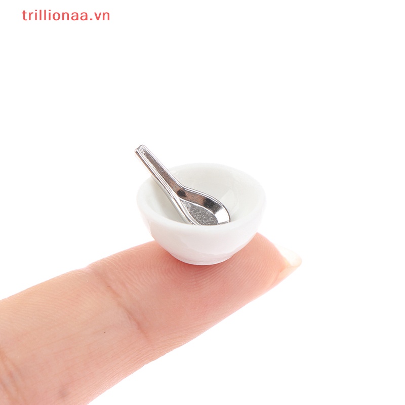 Set 4 Chén Và Muỗng Ăn Súp Mini Tỉ Lệ 1: 12 Cho Nhà Búp Bê