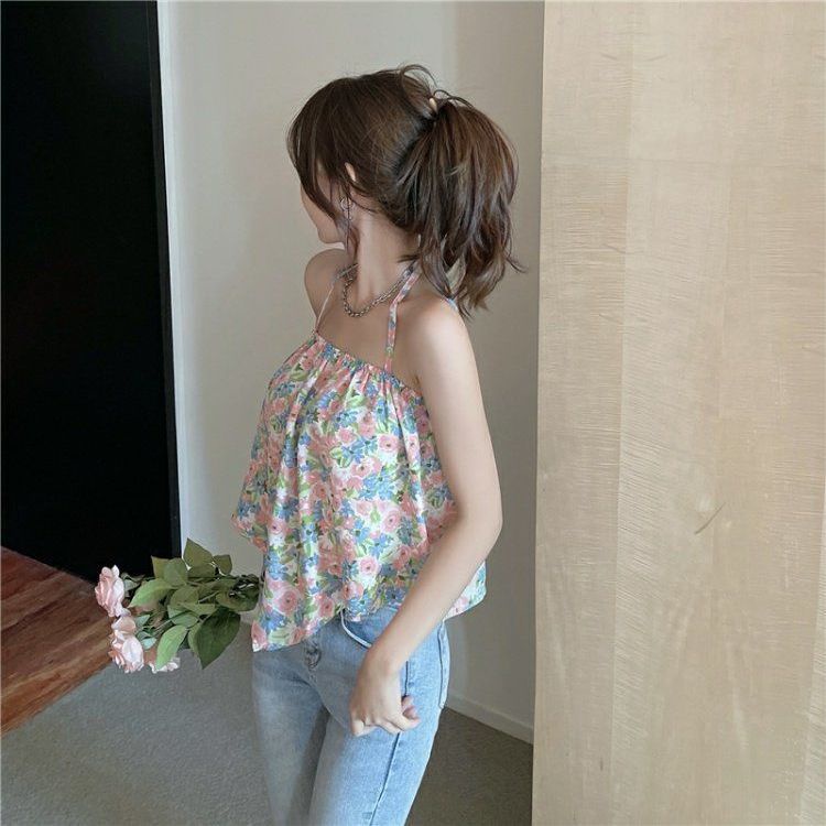 Áo Hai Dây Cổ Yếm In Hoa Màu Trơn Kiểu Pháp Ngọt Ngào Cho Bạn Gái Mặc Khi Đi Nghỉ Mát