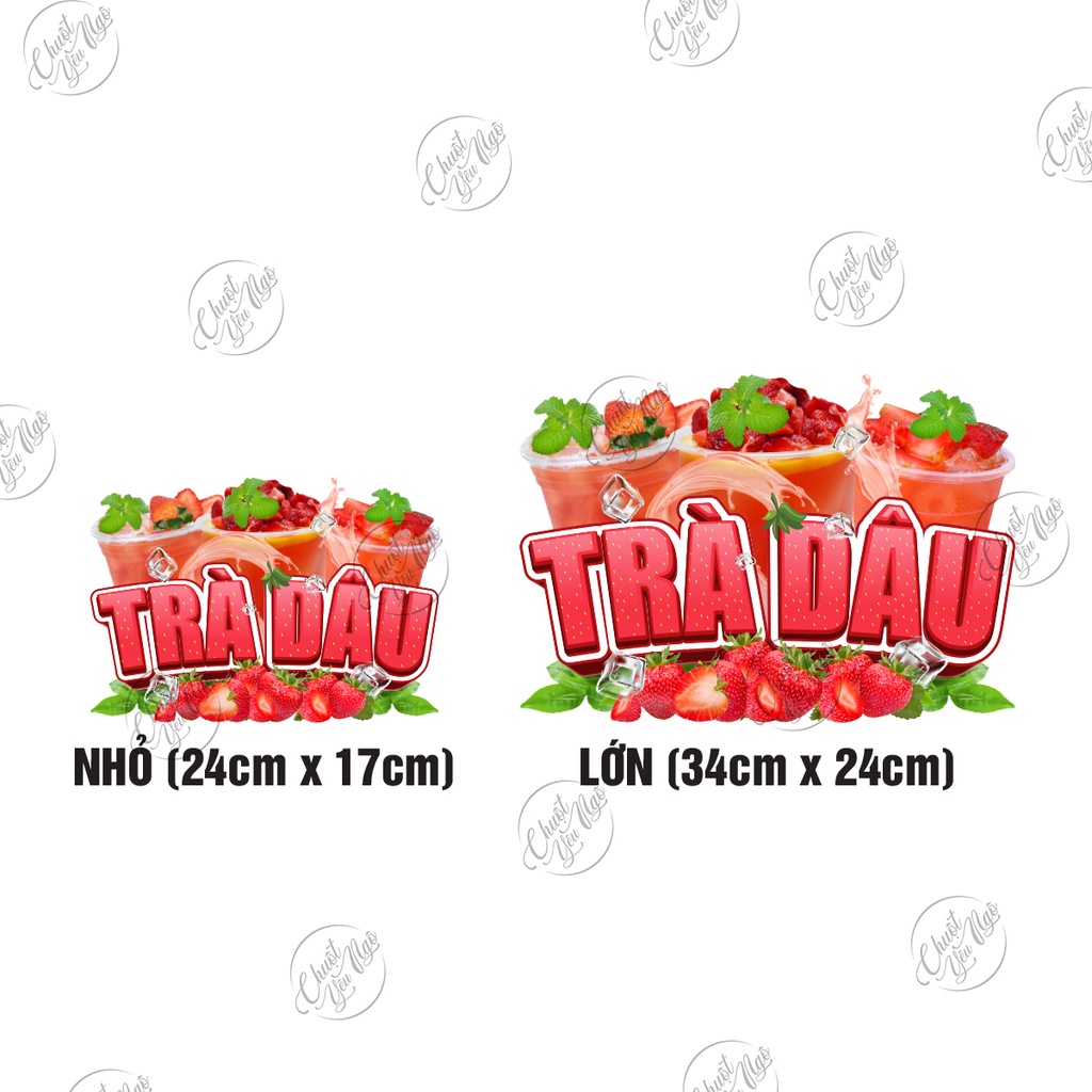 Hình dán TRÀ DÂU dán tường trang trí xe quán trà sữa cà phê hình sticker decal nhựa chống nước