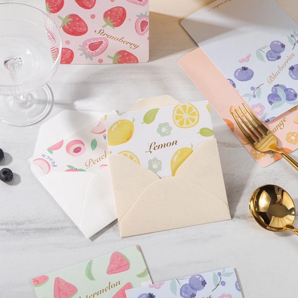 Thiệp Quà Tặng Chúc Mừng Họa Tiết Hoa Qủa  Dễ Thương Cute - Hally shop