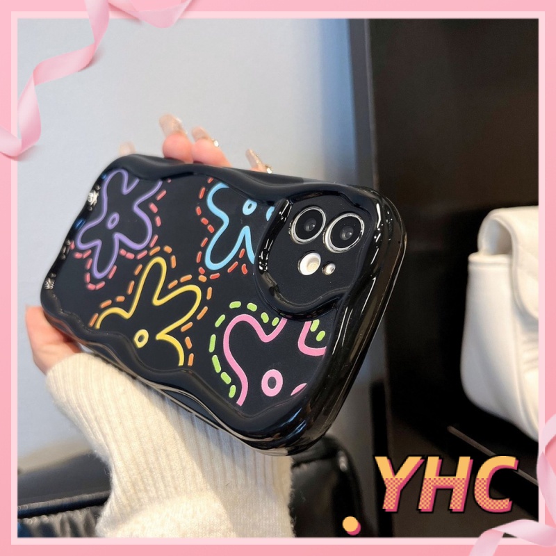 Ốp lưng iPhone Hoa màu, sóng lập thể, vỏ điện thoại chống chấn động màu đen Cho Iphone 6 / 6S / 6splus / se / 7 / 7plus / 8 / 8plus / X / xs / xsmax / 11 / 12 / 13 / 14 / plus / pro / pro max-210