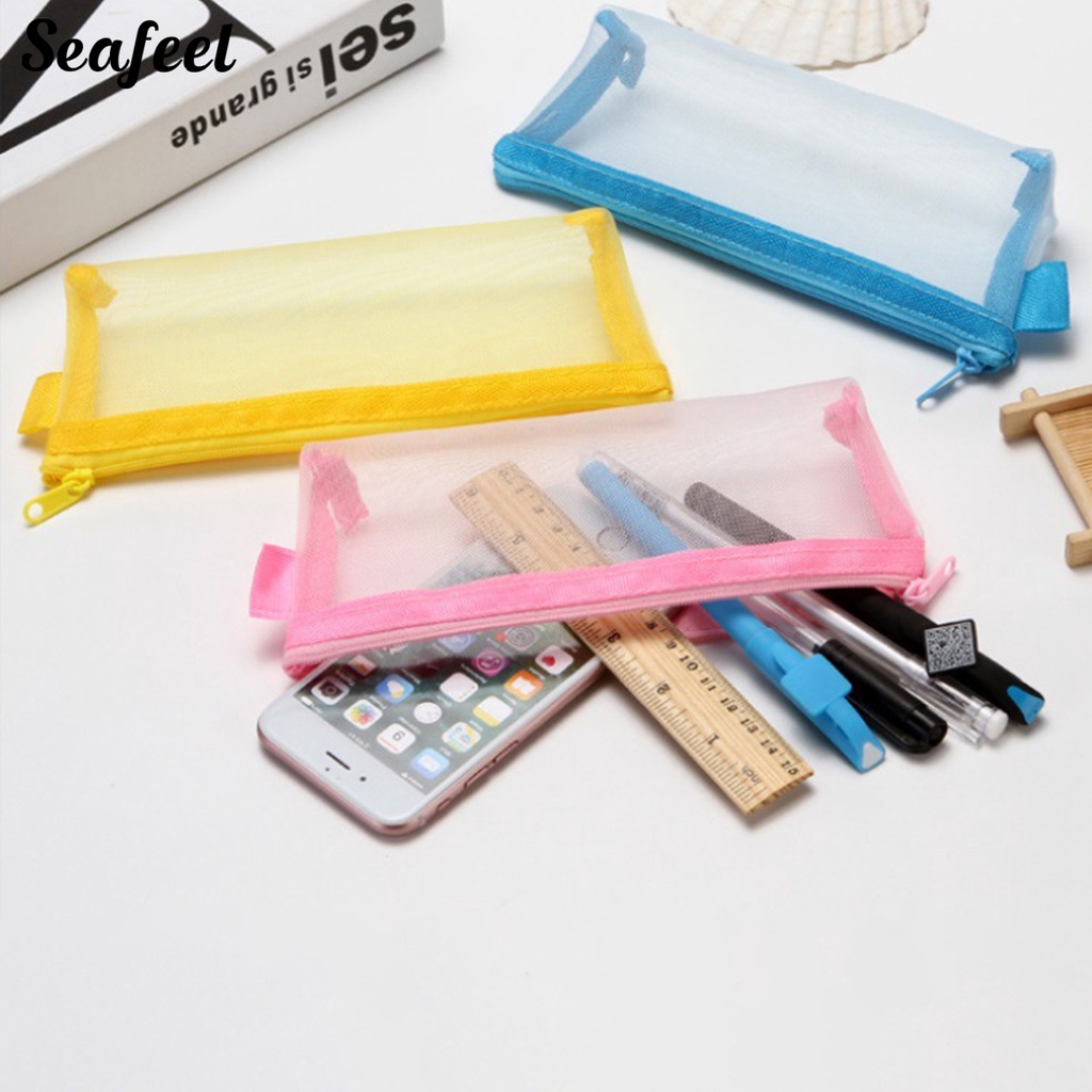 Túi Đựng Bút Dạng Lưới Trong Suốt Sức Chứa Lớn Có Khóa Kéo Tiện Dụng