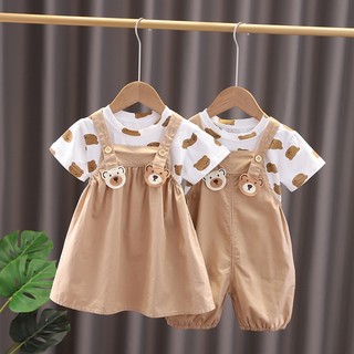 Set Áo Thun Ngắn Tay + Quần Yếm Ngắn Thời Trang Cho Bé