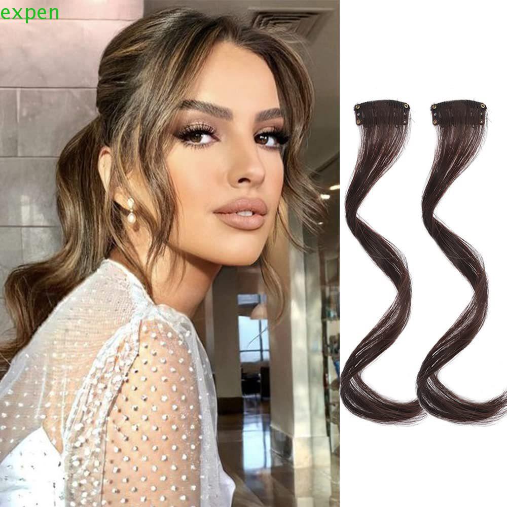 EXPEN Tóc Mái Giả Uốn Xoăn Màu Nâu Đen Thời Trang Cho Nữ