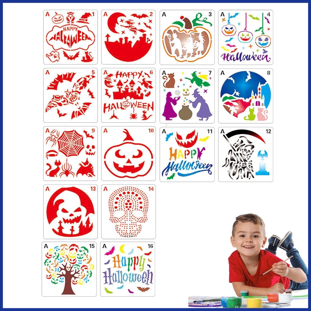 Set 16 Khuôn Phun Họa Tiết Bí Ngô Halloween Dùng Để Trang Trí Thiệp