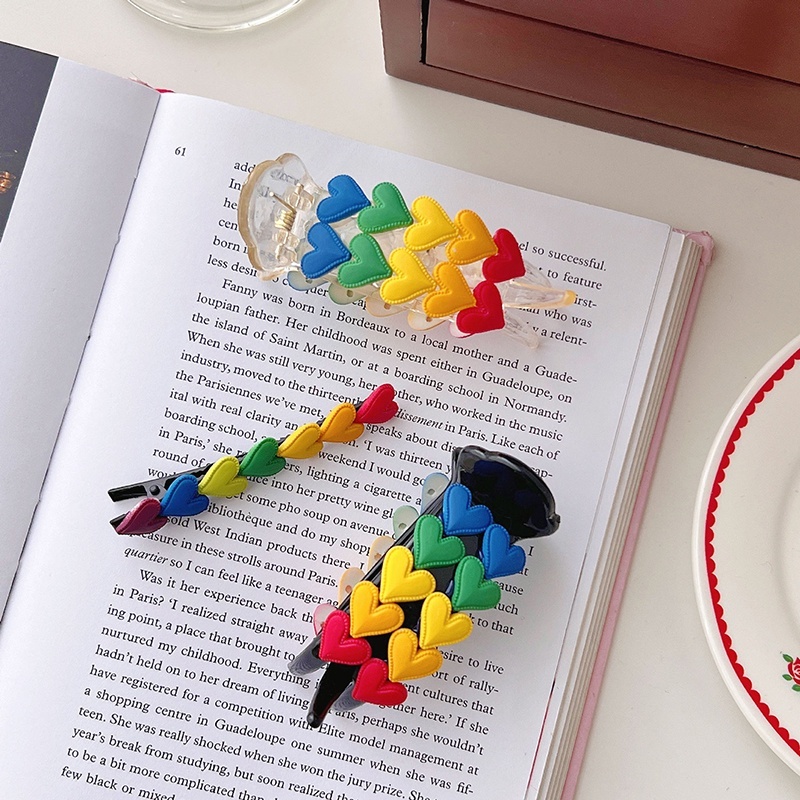 Kẹp Tóc Hai Hàng Bằng Acrylic Màu Cầu Vồng Dễ Thương