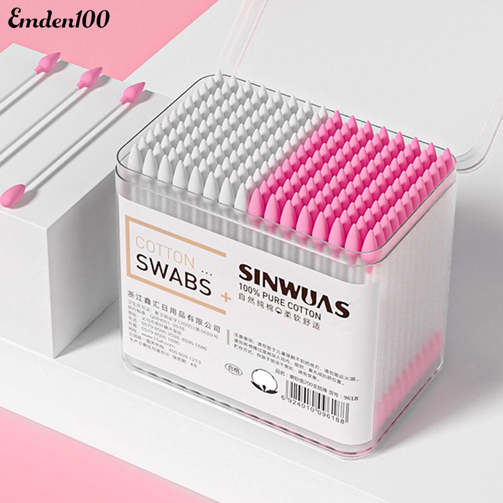 1 Hộp 200 / 300 Tăm Bông Trang Điểm Đầu Tròn Mềm Đa Năng