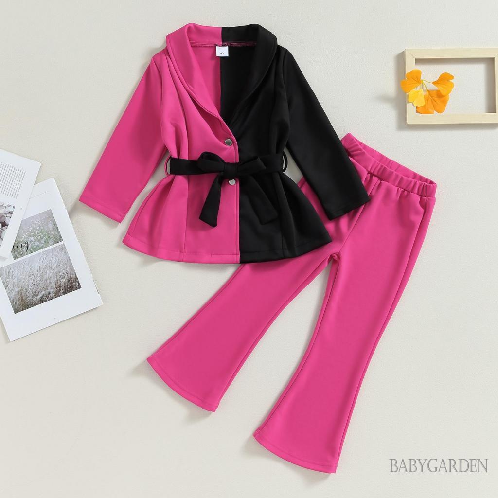 Set Đồ 2 Món Gồm Áo Khoác Tay Dài Màu Sắc Tương Phản Kèm Quần Ống Loe Cho Bé Gái 4-7 Tuổi