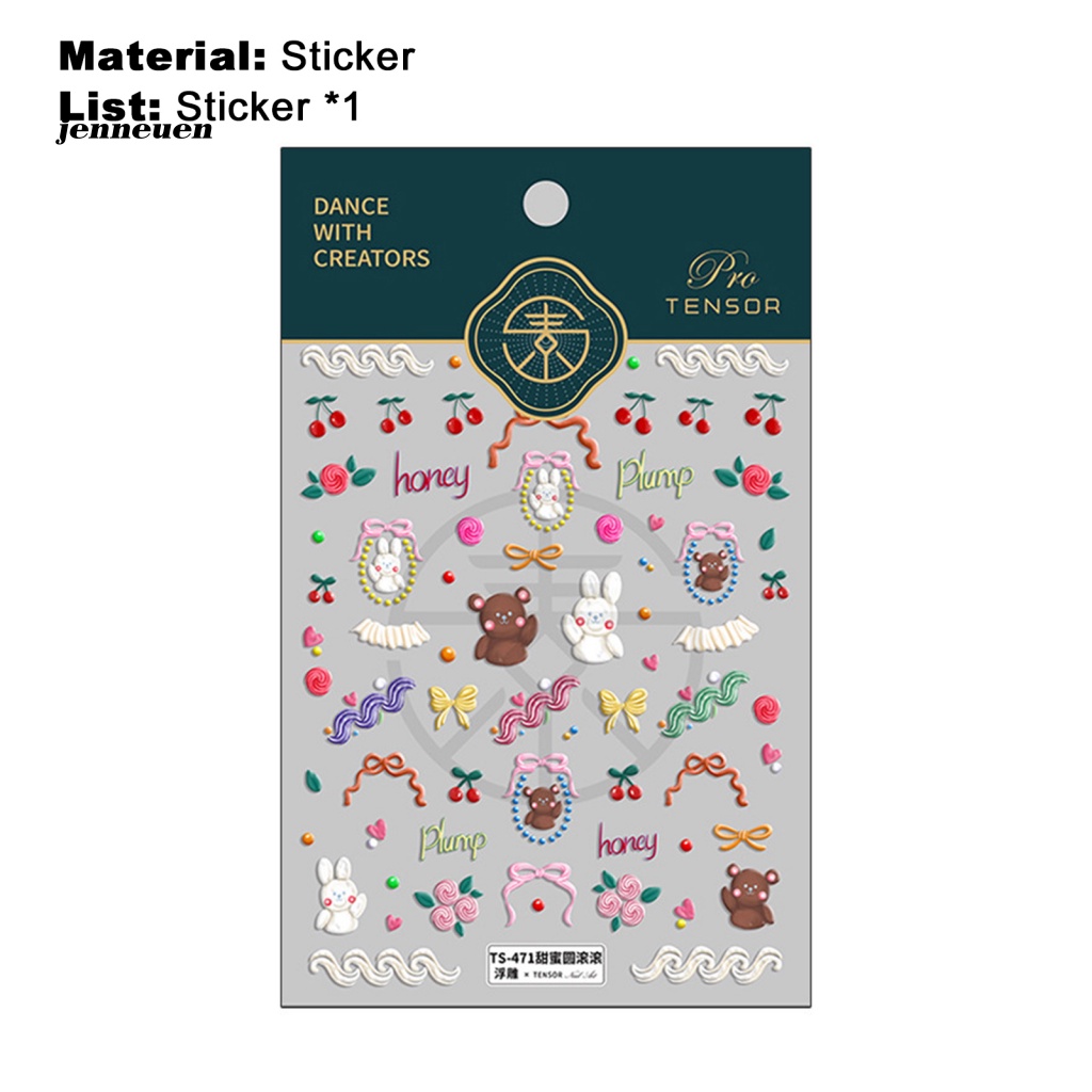 Miếng Dán Trang Trí Móng Tay Nhẹ Nhàng Họa Tiết Gấu Hoạt Hình 5D Cho Nữ