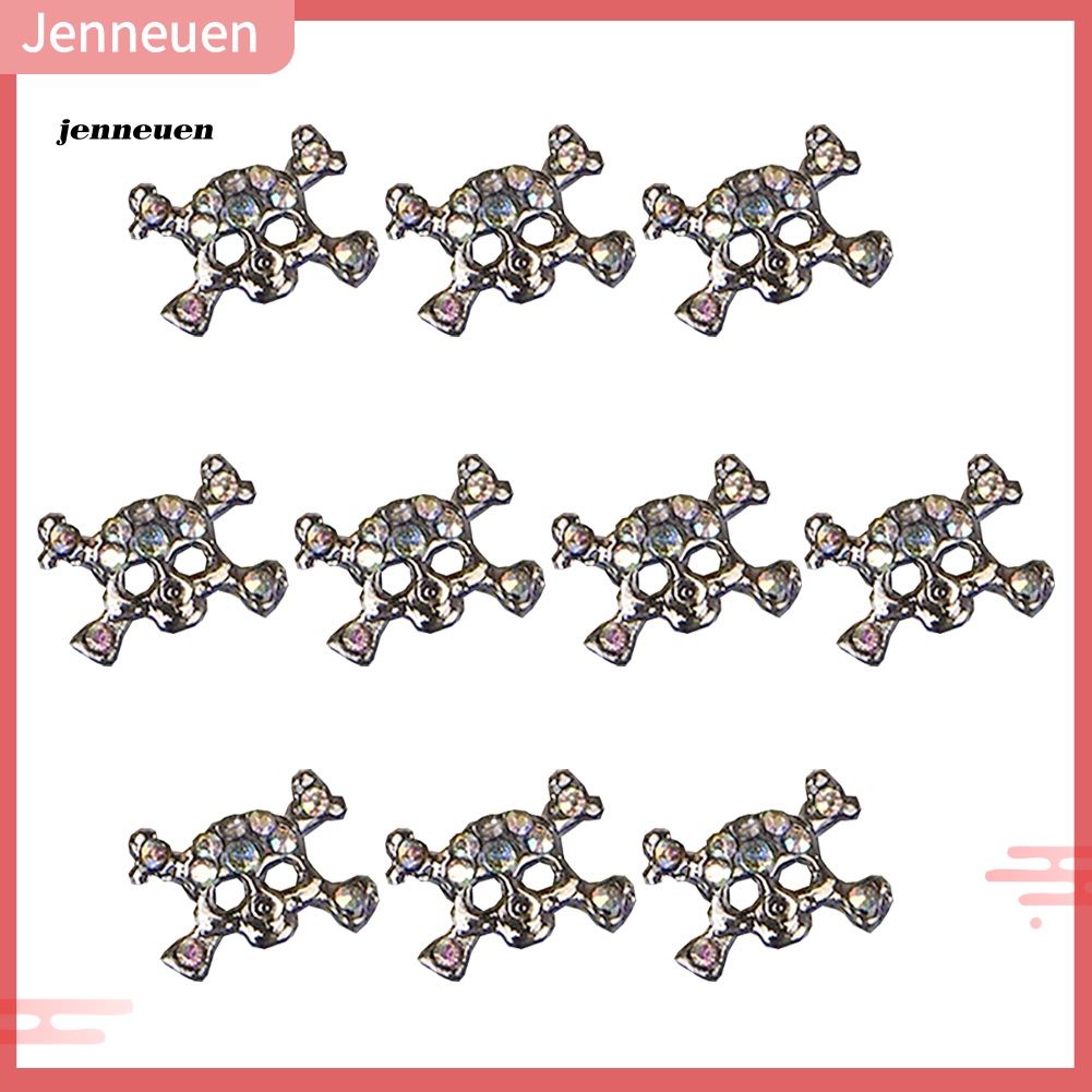 Set 10 Hộp Phụ Kiện Trang Trí Móng Nghệ Thuật Hình Đầu Lâu 3D Bằng Hợp Kim Thời Trang