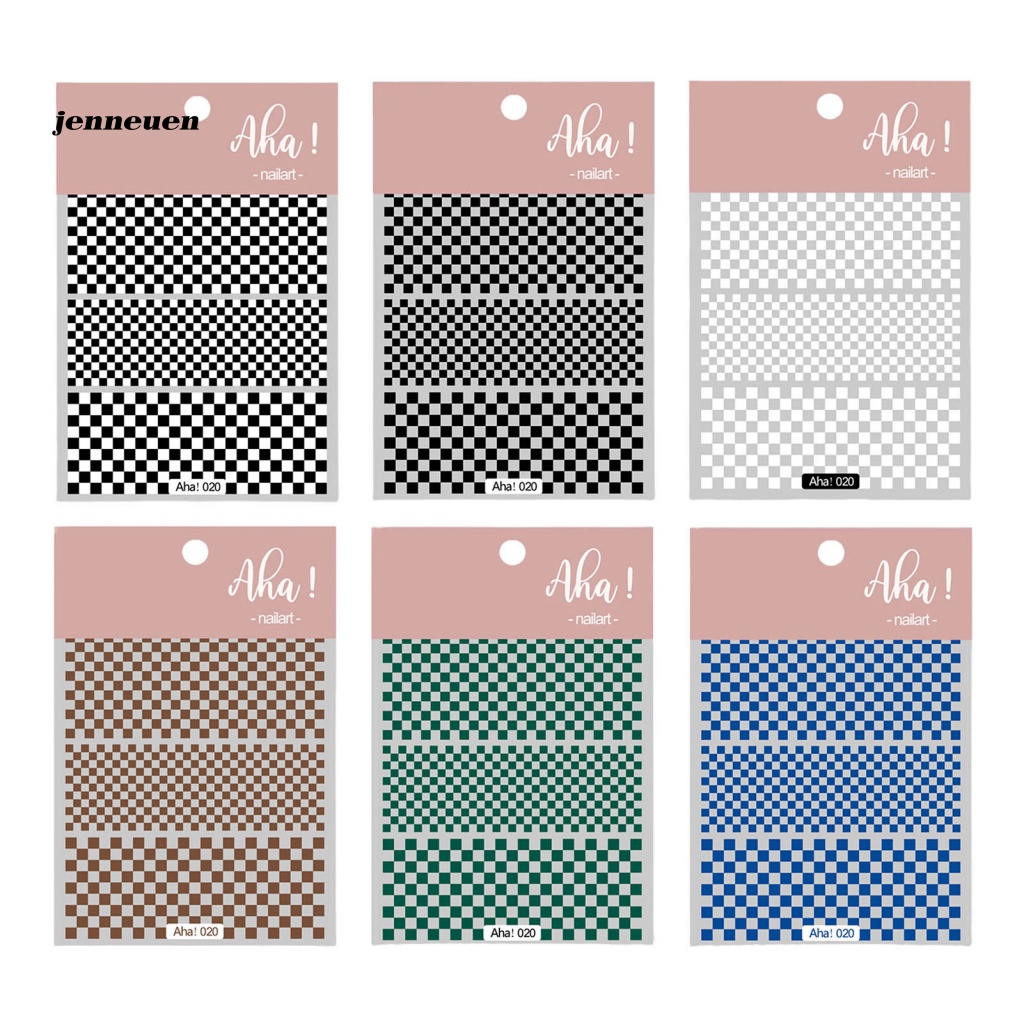 Nhãn Dán Móng Tay Tự Dính Họa Tiết Caro Trắng Đen Lâu Trôi