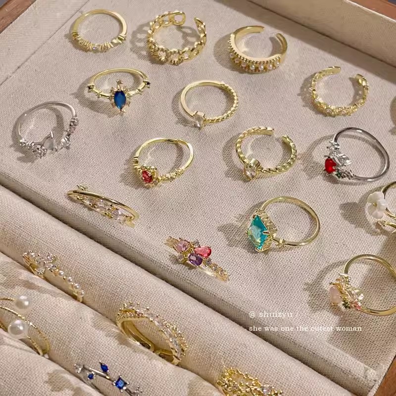 Nhẫn Hở Đính Đá Zircon Hình Trái Tim Nhiều Màu Đơn Giản Thời Trang Cho Nữ