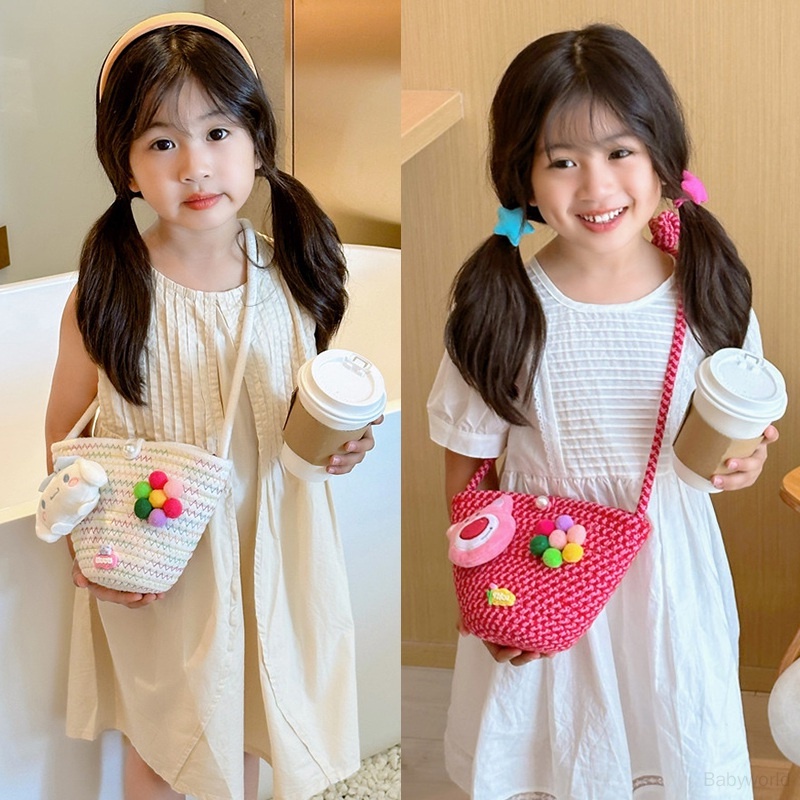 Túi Cói Đeo Chéo mini In Họa Tiết Hoạt Hình Dễ Thương Thời Trang Đi Biển Cho Bé Gái
