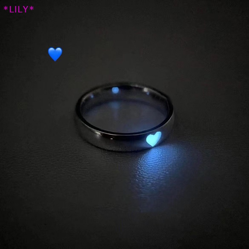 Lily thời trang màu xanh màu hồng tình yêu trái tim phát sáng vài Vòng Thời Trang vài đồ trang sức điều chỉnh kim loại mở điều chỉnh nhẫn đồ trang sức quà tặng uuu
