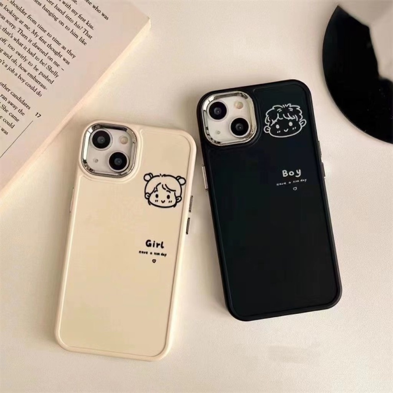Cartoon sketch couple case điện thoại cho iphone 7 7plus 8 8plus xs xr 11 12 13 14 pro plus promax nam nữ
