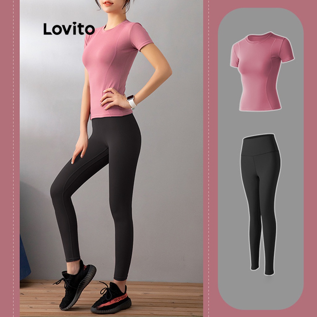 Áo thun Lovito màu trơn thể thao cho nữ LNA13051 (Xám/Hồng/Đen)