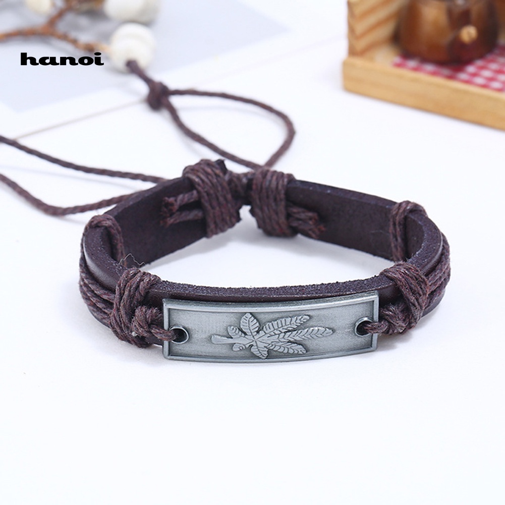 Vòng Tay Giả Da Họa Tiết Lá Phong Vintage Cho Nam