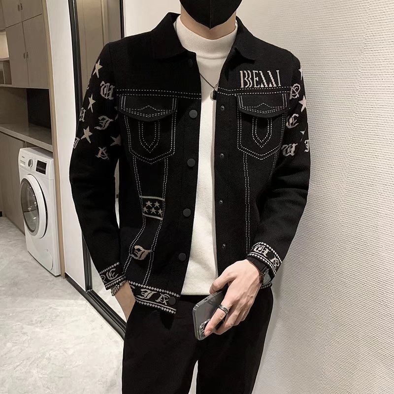 Áo khoác cardigan dệt kim phong cách hàn quốc thời trang xuân thu mới cho nam khoác dạ nam Đơn giản lỏng lẻo lỏng lẻo áo khoác nam màu đ en thiết kế kết cấu cao áo khoác nam from rộng trang chủ áo khoác cotton nam