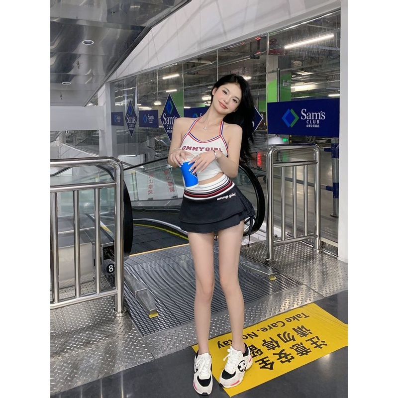 Áo Hai Dây Mùa Hè In Chữ N9XG Màu Tương Phản Cá Tính Cho Nữ