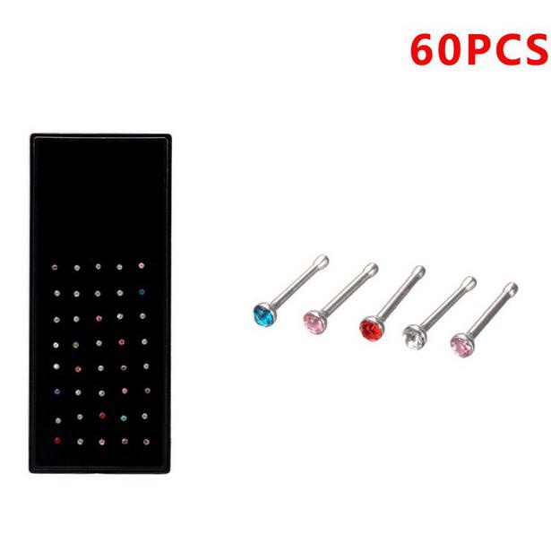 Bộ 60 khuyên mũi đính đá chất liệu thép không gỉ