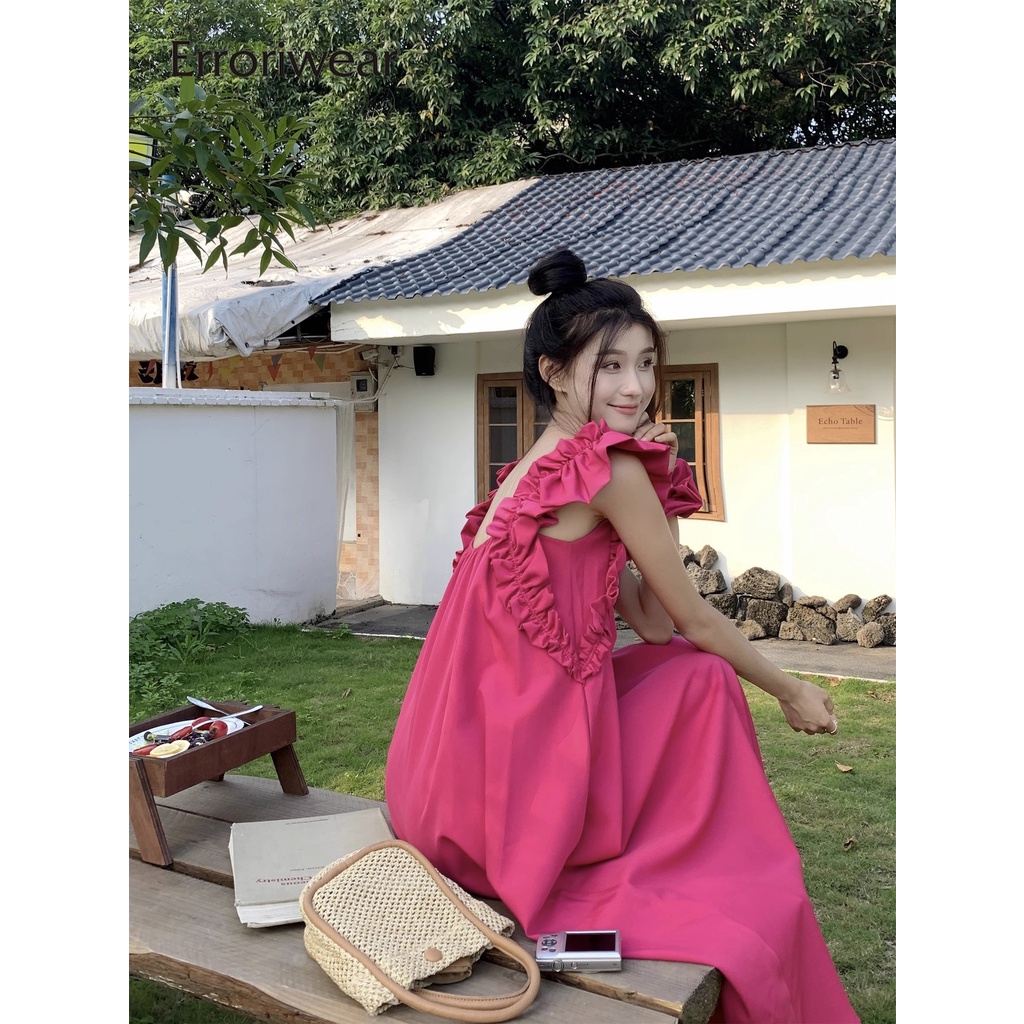 Đầm Erroriwear cổ vuông tay cánh tiên phong cách vintage thời trang 2023 cho nữ