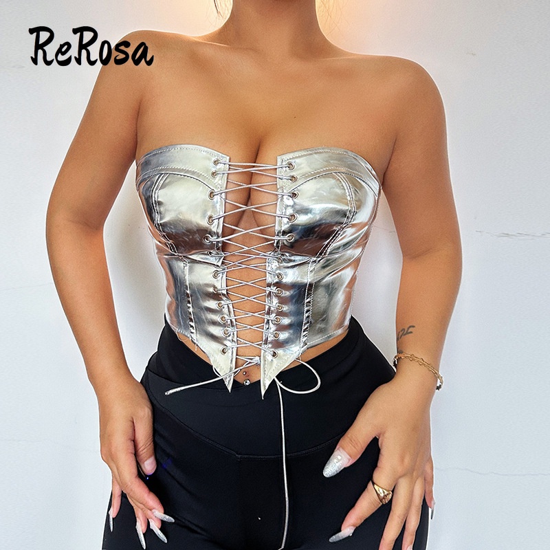 Rerosa Áo hai dây Không Tay Khoét Rỗng Màu Trơn Cắt Thấp Phong Cách Thời Trang Mới 2023 Dành Cho Bạn Nữ