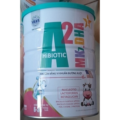 (tặng 1 thùng khẩu trang gấu dâu cho bé) Sữa bột A2 HIBIOTIC MK7 DHA 6-36 THÁNG 900G, TỐT CHO HỆ TIÊU HOÁ