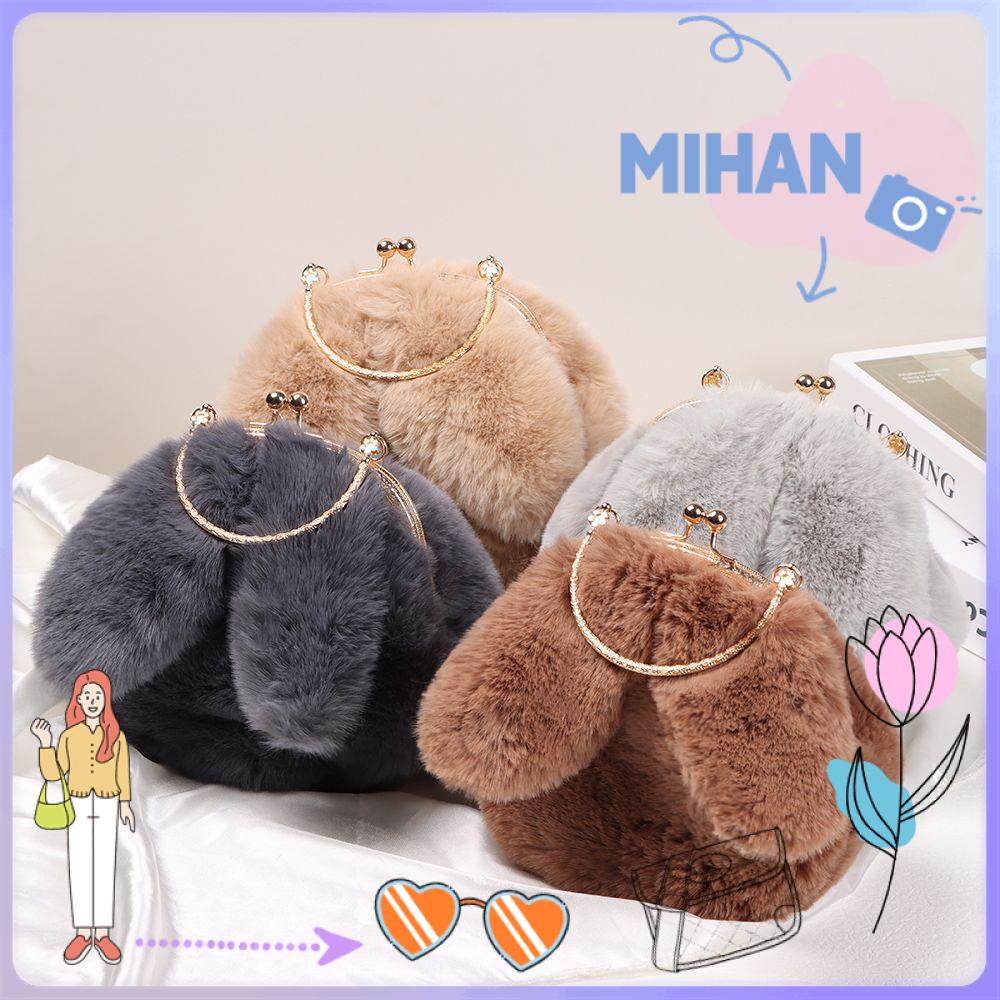Túi đeo chéo lông xù màu trơn hình tai thỏ đáng yêu thời trang MIHAN1 cho nữ