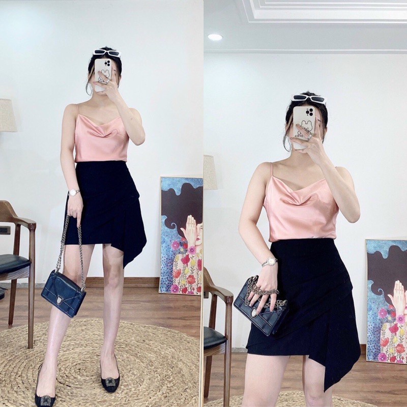 Chân váy vạt chéo xếp zara  - Chân váy 2 lớp có túi