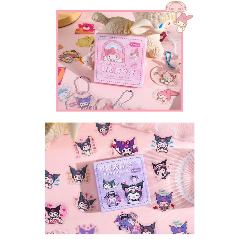 Hộp 100 Miếng Dán Trong Suốt Hình Sanrio Dễ Thương Cho Bé