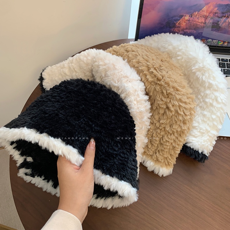 Mũ Bucket Lông Nhung Màu Đen Phong Cách Thời Trang Thu Đông Hàn Quốc Dành Cho Nữ