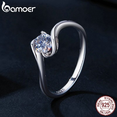 Bamoer Nhẫn Bạc 925 VVS1 D Màu 0.5 Carat Moissanite Chính Hãng MSR040-6