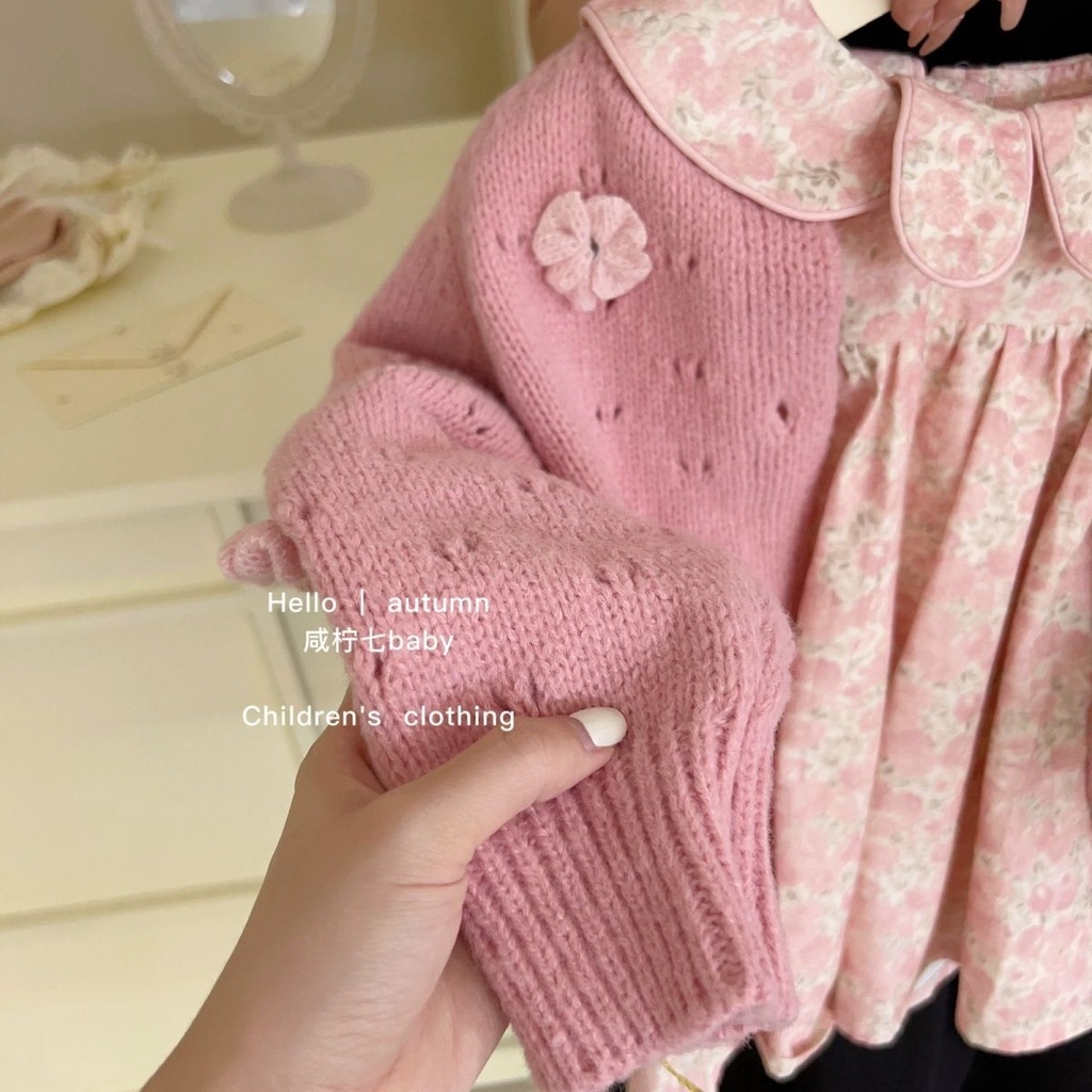 Girl 'S 2023 Mùa Thu Hoa Dệt Kim cardigan