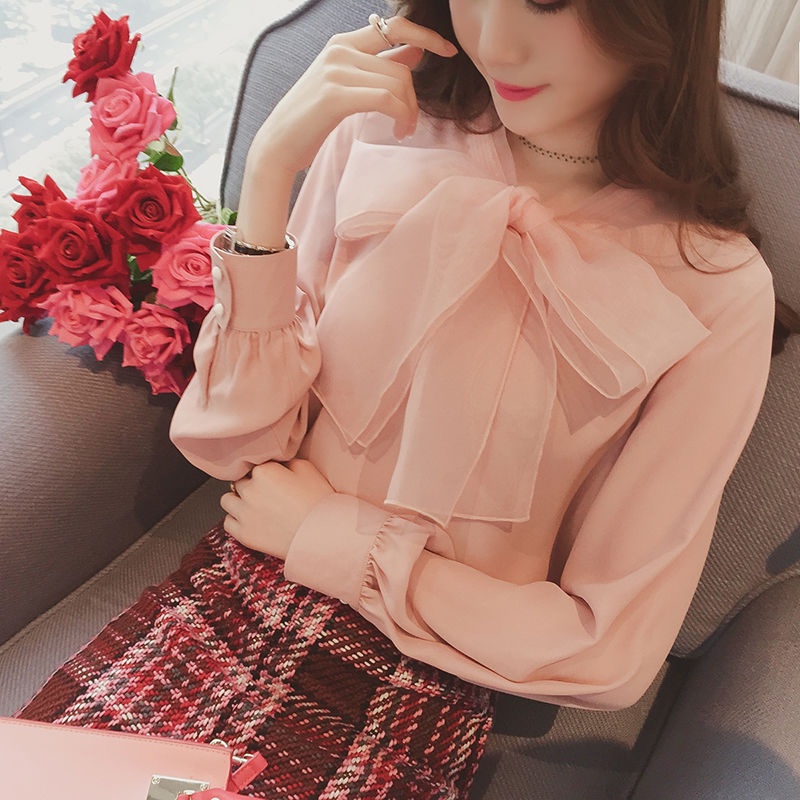 Áo Sơ Mi Tay Dài Vải organza Thắt Nơ Phong Cách Hàn Quốc Thời Trang Xuân Thu Hàng Mới 2023 Dành Cho Bạn Nữ