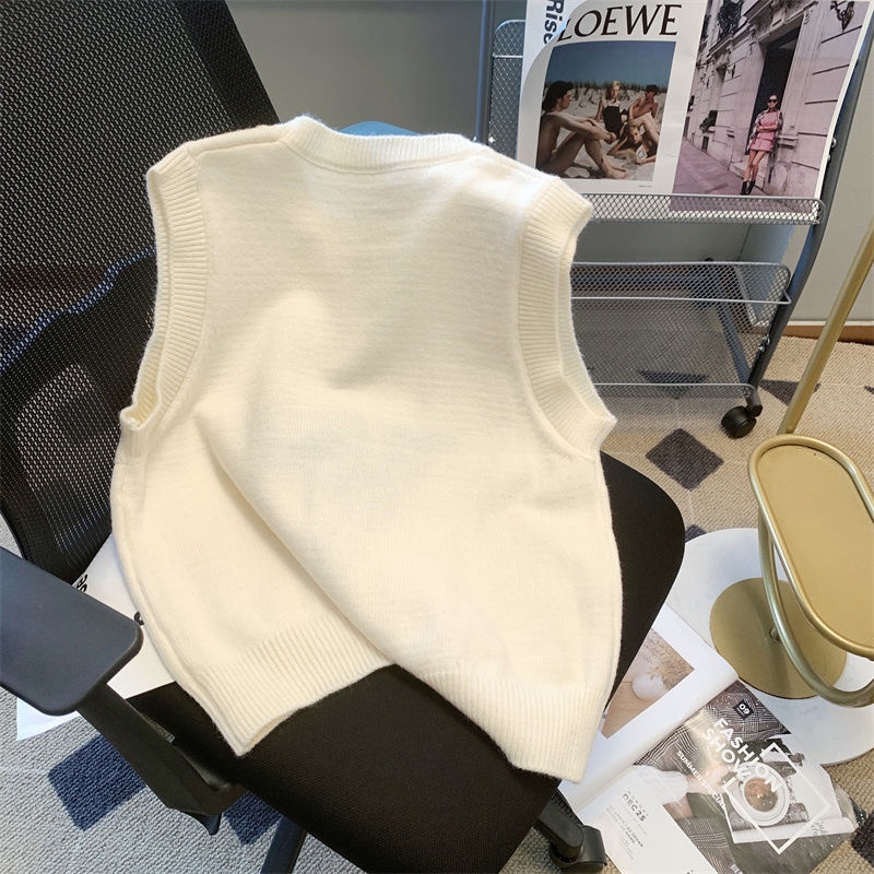 Áo Dệt Kim Sát Nách Dáng Rộng Kiểu Nhật Bản Thời Trang Thu Đông Cho Nữ