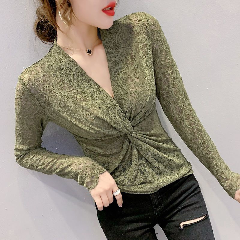 Áo Sơ Mi Tay Dài Cổ Chữ v Xoắn Dây Phong Cách Phương Tây Thời Trang Mùa Thu Cho Nữ