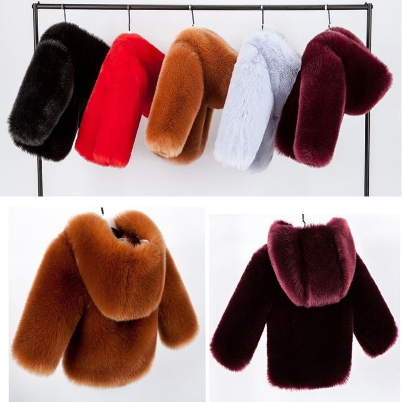 Áo Khoác Giả Lông Thỏ Nhân Tạo Có Mũ Trùm Thời Trang Thu Đông Mới Cho Bé